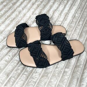 New Torrid Womens Black Macrame Double Band Slide Sandals Size 9.5 WW NWT